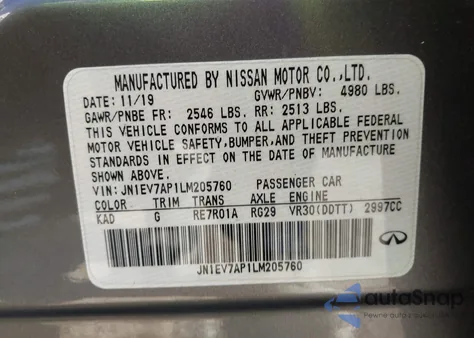 2020 Infiniti Q50 Luxe z USA, uszkodzony, nr VIN JN1EV7AP1LM205760